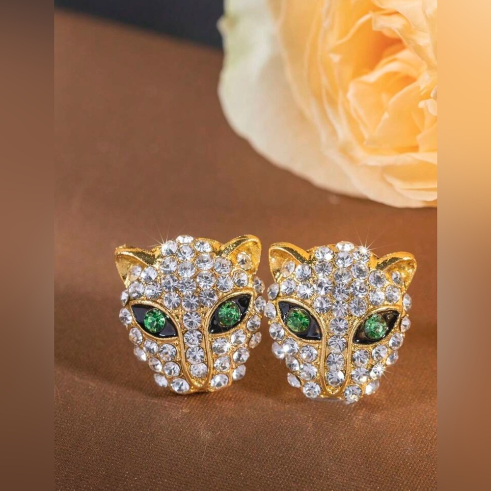 Elegant Gold and Green Panther Earrings